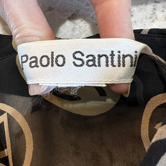 Vintage Paolo Santini Silk Blouse Black Gold Logo No Tag Measures 8 10 Medium - Picture 12 of 16